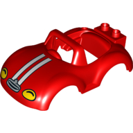 Duplo Car Body with Windscreen Frame with Yellow Headlights & White Racing Stripes Print Rot