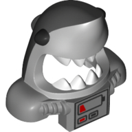Mask Shark Head with Wide Open Mouth with White Teeth, Black Eyes, and Front Panel with Low Battery Print Hellblaugrau
