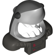 Mask Shark Head with Wide Open Mouth with White Teeth, Black Eyes, and Front Panel with Battery Print Hellblaugrau