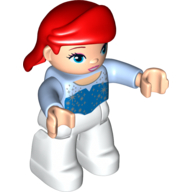 Duplo Figure with Hair Swept Right Red, White Legs (Ariel) Leuchtendes Hellblau