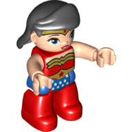 Duplo Figure with Hair Swept Right Black, Wonder Woman Rot