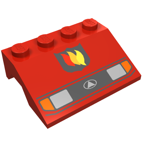 Wheel Arch, Mudguard, Slope 3 × 4 with Headlights and Fire Logo Badge Print Red