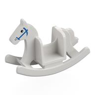 Rocking Horse with Blue Bridle, Black Eyes print in White