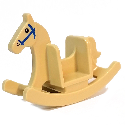 Rocking Horse with Blue Bridle, Black Eyes print Beige