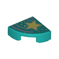 Tile Round 1 × 1 Quarter with Yellow Stars, Pink Shooting Stars print Dark Turquoise