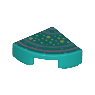 Tile Round 1 × 1 Quarter with Yellow Stars/Dots, Pink/Lavender Curved Lines print Dunkeltürkis