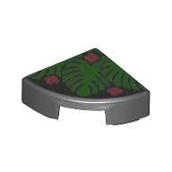 Tile Round 1 × 1 Quarter with Green Leaves, Coral Flowers print Schwarz