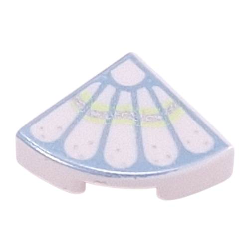 Tile Round 1 × 1 Quarter with Feathers on Metal Blue Background, Yellowish Green / Silver Band print Weiß