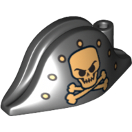 Hat Pirate Bicorne with Gold Skull, Crossbones and Dots Print Black