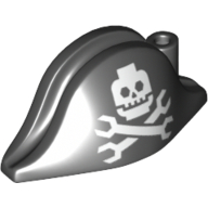 Hat Pirate Bicorne with Robotic Jolly Roger Skull and Crossbones Print Schwarz