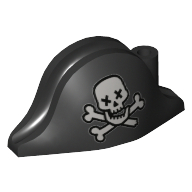 Hat Pirate Bicorne with Skull with X Eyes and Crossbones Print Schwarz