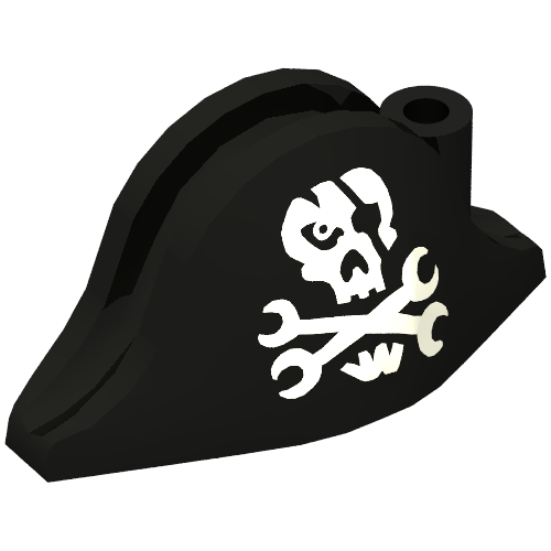 Hat Pirate Bicorne with Skull with Eyepatch and Wrenches as Crossbones in Mouth Black