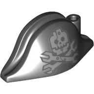Hat Pirate Bicorne with Robotic Jolly Roger Skull and Cross Spanners with Rivets Print Black