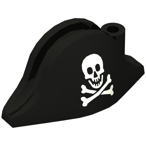 Hat Pirate Bicorne with Skull and Crossbones Print Black