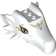Creature Body Part, Dragon Head Upper Jaw with 3 Studs on Top and Dark Azure Eyes, 2 Diamonds and Gold Tribal print (Elandra) White