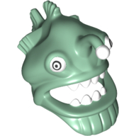 Mask Angler Fish Head with Wide Open Mouth, Fins and White Teeth, Eyes and Lure (Esca) Print Sand Green
