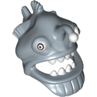 Mask Angler Fish Head with Wide Open Mouth, Fins and White Teeth, Eyes and Lure (Esca) Print Sand Blue