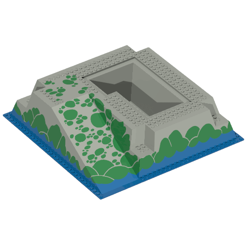 Baseplate Raised 32 × 32 with Ramp and Pit, Water, Green Stones Print Hellgrau