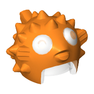 Helmet Puffer Fish with Spikes and Fins, Trans Clear Visor, White Eyes pattern Orange