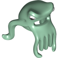 Mask Octopus Head with Wide Open Mouth and 7 Long Tentacles with White and Black Eyes Print Sand Green