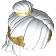 Hair Mid-Length Tousled, Top Knot Bun with Pearl Gold Band and Headband White