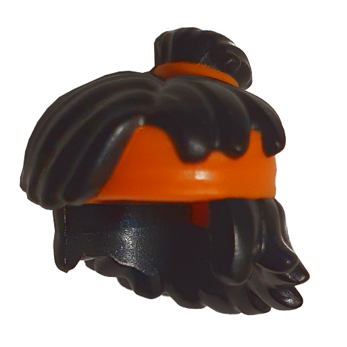 Hair Mid-Length Tousled, Top Knot Bun with Orange Band and Headband Schwarz