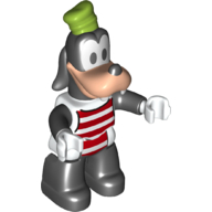 Duplo Figure Goofy with Lime Hat and Red and White Striped Top - Black Legs White