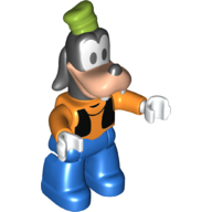 Duplo Figure Goofy with Lime Hat, Black Waist Coat, White Hands, Blue Legs Orange