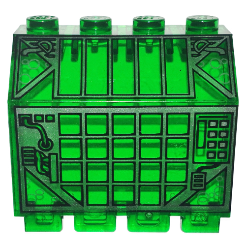 Hinge Panel 2 × 4 × 3 1/3 with Silver and Black Grid Print Trans-Green