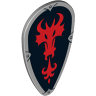 Shield Ovoid with Red Dragon Head and Fire on Black Background Print Light Bluish Gray