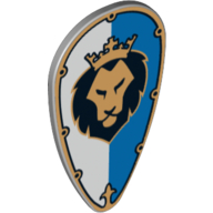Shield Ovoid with Lion Head on White and Blue Print Light Bluish Gray