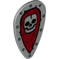 Shield Ovoid with Silver Skull on Dark Red Print Light Bluish Gray