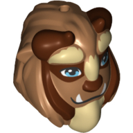 Mask Beast with Reddish Brown Horns, Blue Eyes, Fangs and Tan Beard, Narrow Eyes Print Mittelnougat