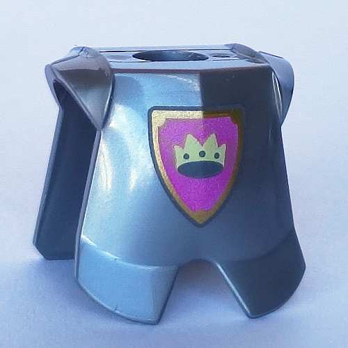 Minifig Neckwear Armor Breastplate with Leg Protection with Crown on Pink Background and Gold Border Print Flat Silver