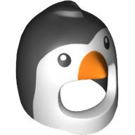 Costume / Mask, Bird Penguin with White Face, Black Eyes and Orange Beak Print Black