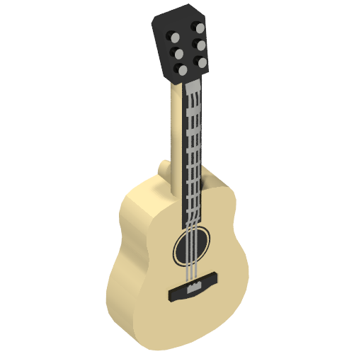 Musical Instrument Guitar Acoustic with Black Neck and Silver Strings Print Beige