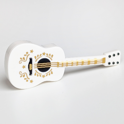 Musical Instrument Guitar Acoustic with Gold Strings and Decorations Print White