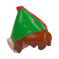 Hair and Hat with Pointed Ears, Dark Orange Messy Hair, Green Pointed Hat with Red Feather Print (Peter Pan) Light Nougat