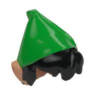Hair and Hat with Pointed Ears, Black Messy Hair, Bright Green Pointed Hat Print (Peter Pan) Nougat