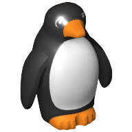 Tier, Vogel, Pinguin mit Rückennoppe mit orangefarbenem Schnabel und Füßen und weißem Bauch (bedruckt) in Schwarz