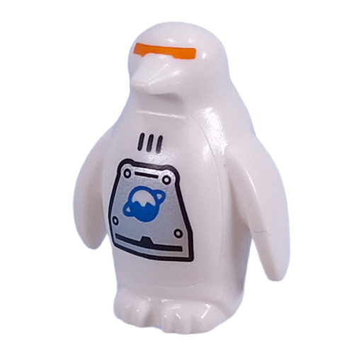 Animal, Bird, Penguin with Orange Slit for Eyes, Ice Planet Logo on Silver Metal Plating print White