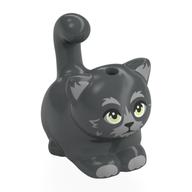 Animal, Cat, Chubby with Bright Green Eyes, Light Bluish Grey Fur print Dark Bluish Gray