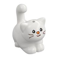 Animal, Cat, Chubby with Black Eyes, Whiskers, Coral Nose print Weiß