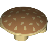 Plate Round 2 × 2 with Rounded Bottom [Boat Stud] with Hamburger Bun Print Tan