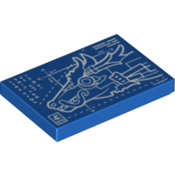 Tile 2 × 3 with White Dragon Head Blueprints Print Blue