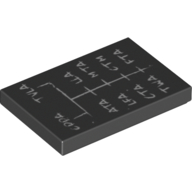 Fliese 2 × 3 mit weißem Aufdruck 'CDDA TLVA ATA LLA LFA MTA CTA CTM TWA FTA' in Schwarz