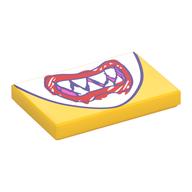 Tile 2 × 3 with Mouth with Sharp Teeth and Red 'Scribbled' Lips Print Yellow