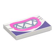 Tile 2 × 3 with Dark Pink Mouth/Lips, Dark Bluish Grey Sharp Teeth print Weiß