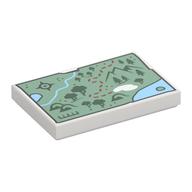 Tile 2 × 3 with Map, Sand Green Ground, Dark Green Markings, Dark Red Trail Print in Weiß