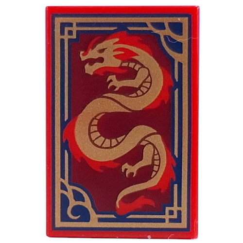 Tile 2 × 3 with Gold/Red Dragon, Dark Blue/Gold Border print Rot
